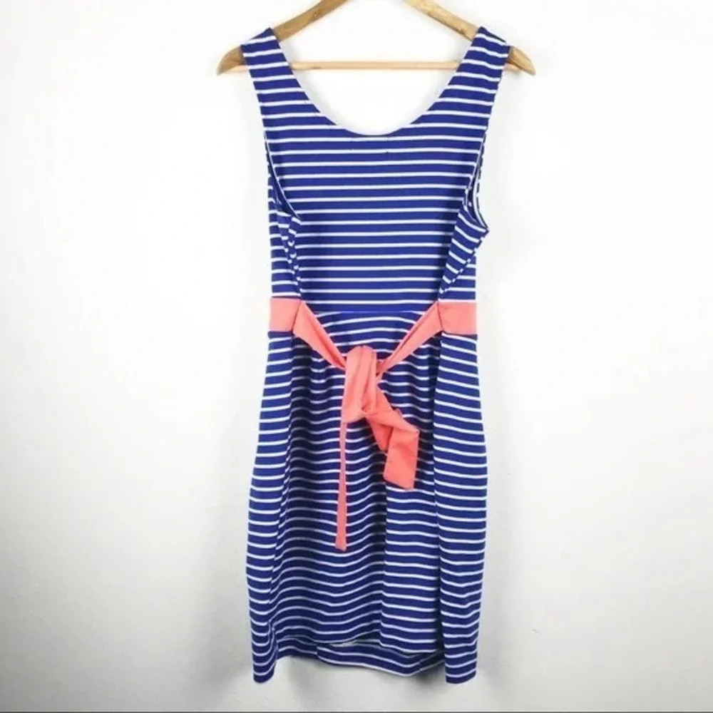 Forever 21 Plus Blue Stripe‎ Sleeveless Dress Coral Tie Waist Casual 1X